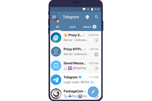 ورود به تلگرام و مراجعه به بخش منو 